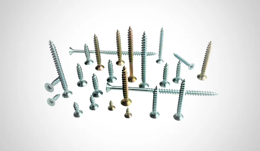 Yellow zinc chipboard screws with countersunk heads and twin-start threads