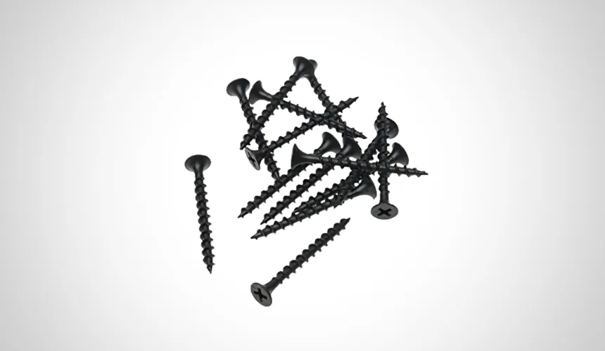 Black phosphate drywall screws with bugle heads and sharp points