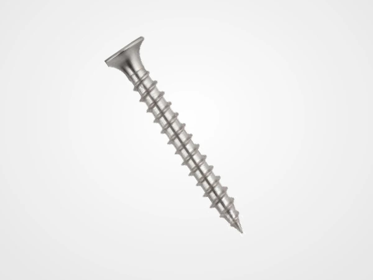 Nickel plated drywall screw with a bugle head and sharp point