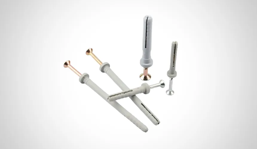 Nylon frame fixings with long expansion sleeves and countersunk screws for window and door frame installation