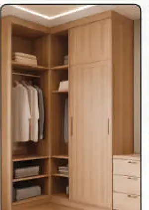 Fitted wardrobe interior built from board and assembled with chipboard screws