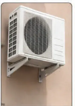 Air-conditioning outdoor unit mounted on brackets fixed into concrete