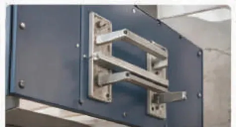 Steel bracket anchored to a concrete wall carrying a facade element