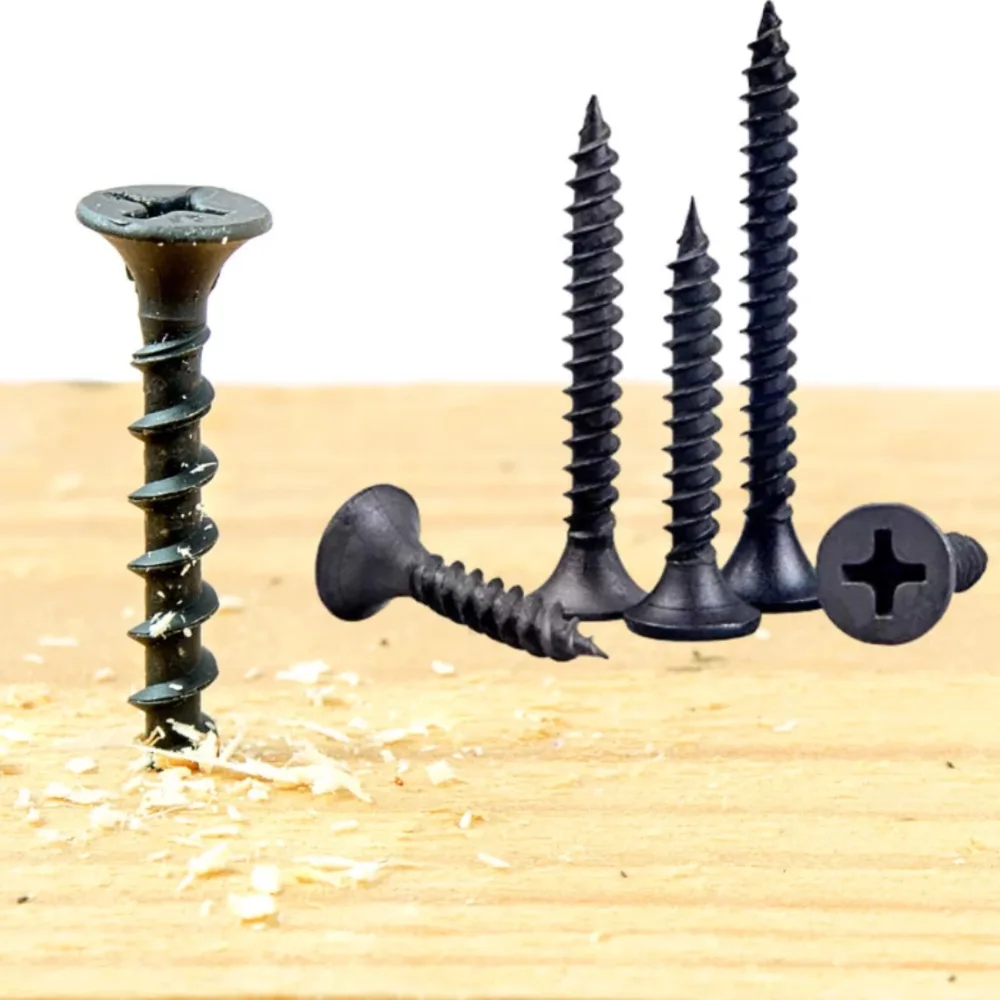 Black phosphate bugle head drywall screws used for fixing board to framing