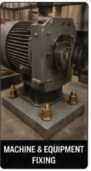 Motor and gearbox assembly bolted to a concrete plinth