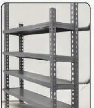 Light industrial shelving assembled from sheet steel