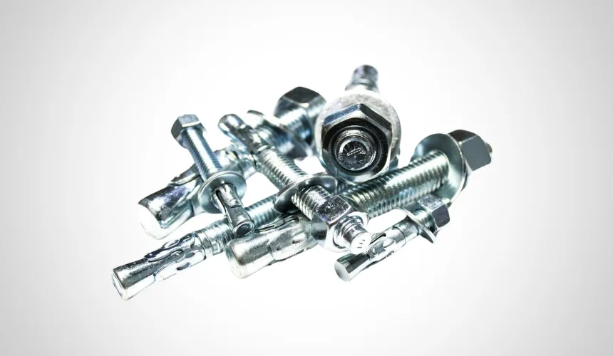 Zinc plated wedge anchors with expansion clips, nuts and washers