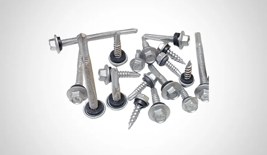 Xylan coated self drilling screws with bonded sealing washers